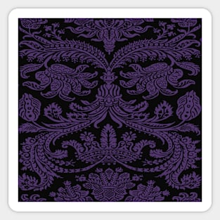 Lilac Purple on Black Gothic Royal Medieval Damask Scrolls Sticker